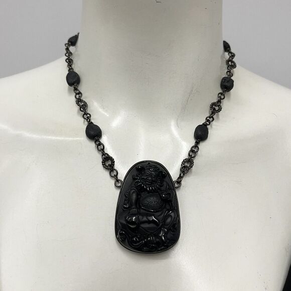 Barry Brinker Sterling Black Jade Necklace NWT Carved...